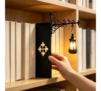 Lanterne de bibliothèque Décorative - Petite Lampe LED Chaude pour Lecture, Étagère en Fer et Bois, Cadeau pour Amoureux des Livres