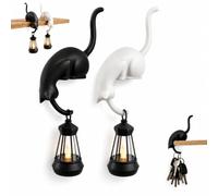 Lanterne de Bibliothèque en Forme de Cchat, Esprit Nook Lanterne Imprimée en 3D, Decoration Bibliotheque Figurine de Chat Suspendue à LED Pour Cuisine, Table de Chevet, Salle de Bain(Noir+blanc)
