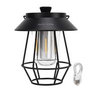Lanterne De Camping éTanche, Rechargeable Par Usb, 3 Modes, Lanterne Portative Vintage Avec Crochet En MéTal Pour Camping En Plein Air, Noire