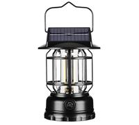 Lanterne de camping, lampe à énergie solaire, étanche, rechargeable, portable, COB lumière d'extérieur pour jardin, décoration de cour, 11,7 x 17,7 cm, 450 g, noir, alliage d'aluminium ABS