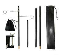 Lanterne de camping réglable en alliage d'aluminium, portable, pliable, poteau lumineux de 96 à 117 cm avec pointes pour table et sol (noir)