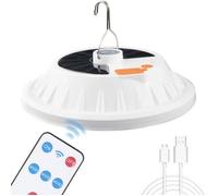 Lanterne de camping solaire 120 LED avec télécommande, batterie rechargeable USB, lampe de camp à gradation, portable, étanche IPX7
