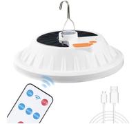 Lanterne de camping solaire 120 LED avec télécommande, batterie rechargeable USB, lampe de camp à gradation, portable, étanche IPX7,