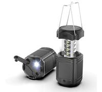 Lanterne de camping solaire 5000 mAh à manivelle télescopique LED chargeur USB pour pannes de courant, lanterne portable rechargeable alimentée par piles, accessoires de camping (noir)