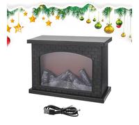 Lanterne de cheminée - Ronde 20 x 18,5 x 10 cm PP, lampe à feu LED sans flamme, lanterne décorative à piles avec chargement USB, lueur d'ambiance sûre | Salons intérieurs, balcons, porches, terrasses