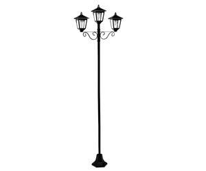 Lanterne de jardin grande pour candélabre extérieur 3 flammes lanterne extérieure solaire sur pied extérieur, aluminium fer noir, LED blanc chaud, H 194 cm