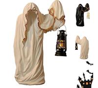 Lanterne de magicien fantôme 2025 fabriquée à la main - Figurine de sorcier vintage - Décoration d'Halloween pour intérieur et extérieur - Décoration d'intérieur et d'extérieur - Blanc