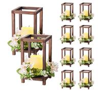 Lanterne de Mariage en Bois-VEVOR-Lot de 10-Lanterne Décorative-Bougies LED sans Flamme-Marron
