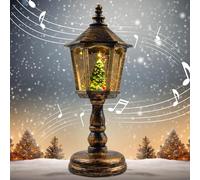 Lanterne de Noel avec la Musique, Mini Lanterne Boule à Neige de Noël, Vintage Lanterne à Paillettes du Père Noël, Décoration Cadeaux pour Table (Bronze)