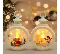 Lanterne de Noel,Lot de 2 Lanterne Decorative,Lanterne de Noel avec Neige,NoëL Suspendu Lampe,Père NoëL et Bonhomme de Neige Lanterne,pour Noel,Halloween,Ramadan,Decoration de Table.
