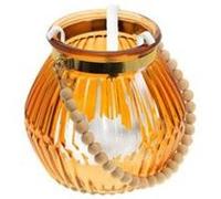 lanterne de table anse perles bois 12x13cm ambre - chaks 12425 Orange G