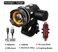 Lanterne De Vélo Rechargeable Par Usb T6 À Led, Zoom Réglable, Feu Avant Et Arrière Pour Bicyclette Tout Terrain, Accessoires De Cyclisme