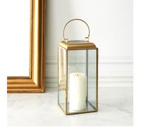 HOME DECO FACTORY, HD9145, Lanterne en métal doré et Verre, Design élégant et Polyvalent, idéale comme bougeoir ou photophore, pour Une Ambiance chaleureuse Taille : H30 cm, Or/Transparent