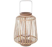Lanterne Déco en Rotin et Verre pour Bougie 12cm - Beige