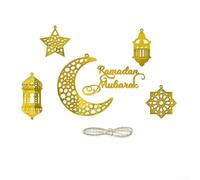 Lanterne décorative à suspendre en acrylique pour Ramadan avec motif lune et étoile, pendentif mural pour l'Aïd Mubarak pour décoration de vacances musulmanes - Décoration murale dorée festive de