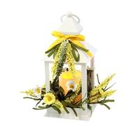 Lanterne décorative Blanche 23 cm avec Bougie LED à Piles - Lanterne de Printemps avec Mimosas et Fleurs - Décoration de Table pour Salon, Balcon, Rebord de fenêtre - Décoration d'automne - Fleurs