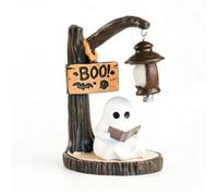 Lanterne Décorative Halloween Figurine Résine Statuette Tronc d'Arbre Fini Veiné Panneau Spooky Lisant Lanterne Suspendue Lumière Apaisante Adaptée à Bibliothèques Bureaux Consoles Cheminées