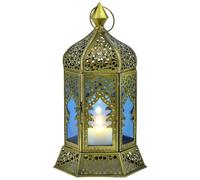 Lanterne Décorative Orientale Teelichthalter en Métal Bleu 30cm Table Jardin