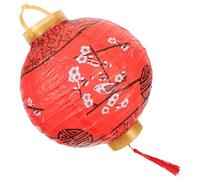 Lanterne Décorative Pliable Rouge Ronde en Papier et Bois