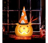 Lanterne décorative pour Halloween - Citrouille - Lanterne décorative avec chapeau de sorcière - Décoration intérieure - Lumière citrouille étanche - Avec visage - Pour décoration de table - Orange
