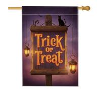 Lanterne d'Halloween en forme de chat, bannière extérieure violette, drapeau de cour double face en toile de jute pour décoration de pelouse de vacances, 71 x 101,6 cm