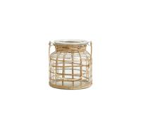 Lanterne en bambou beige, insert en verre, poignée tressée, suspendable - Nordal, Bambou - 15x15x15 cm