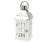 Lanterne en bois avec toit en métal - 32 x 15 x 15 cm - Lanterne de jardin en bois avec anse - Cadre en bois avec fenêtre en verre - Bougeoir - Éclairage de jardin