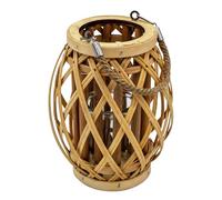 Lanterne en bois avec verre à bougie - 22 x 15 cm - Photophore avec corde de jute à suspendre - Bougeoir décoratif à suspendre pour l'intérieur, le jardin, le balcon