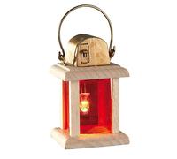 Lanterne en bois FADEDA avec couvercle en cuivre et anse en cuivre, l'insert est rouge et la lanterne peut être allumée directement par une alimentation électrique intégrée avec une pile, LxLxH en mm