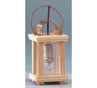 Lanterne en bois FADEDA avec couvercle en cuivre et anse en cuivre l'insert est transparent avec une grande ampoule E10, LxlxH en mm : 25x25x80. Pour les crèches, les miniatures, les loisirs et le mod
