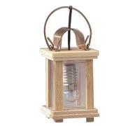 Lanterne en bois LED FADEDA avec couvercle en cuivre et anse en cuivre l'insert est transparent avec une grande ampoule E10, LxlxH en mm : 25x25x80. Pour les crèches, les miniatures, les loisirs et le