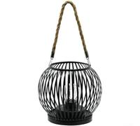Lanterne en fer à énergie solaire avec design minimaliste, lampe suspendue en métal robuste pour décoration de jardin, terrasse, luminaire extérieur et intérieur étanche noir (lumières rayées noires)