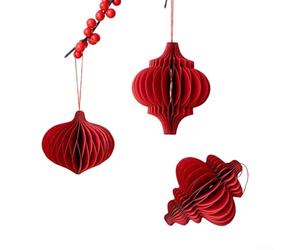 Lanterne en forme de boule origami 3D - Décoration pour le Nouvel An, festival du printemps - Occasions festives - Décoration en papier durable à suspendre - Rouge (C)