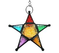Lanterne en forme d'étoile suspendue marocaine | Lampe de thé suspendue en verre pressé, ornement de bougeoir étoile suspendu en verre pour la décoration de la maison