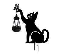 Lanterne en métal pour chat - Sculpture solaire, lampe sur piquet de pelouse | Lampe d'appoint de jardin avec motif animal, panneau solaire à chargement automatique, lanterne tenant un chat pour