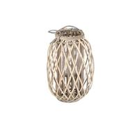 ECD Germany Lanterne en Rotin 40xØ26 cm avec Poignée, en Bois Naturel Gris/Marron et Verre, Aspect Vannerie, Lanterne Insert Porte