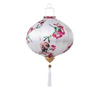 Lanterne en Soie rétro Motif Fleur de Pivoine Lanterne Chinoise Suspendue lanternes Chinoises en Papier Cadre en Fer lanternes Chinoises Rondes (Blanc, 16 Pouces)