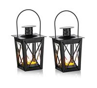 Lanterne en Verre Suspendue/Portable, Bougie Chauffe-Plat Rétro De Fer, Suspension D’Intérieur/Cour (Noir, 2 Pcs)