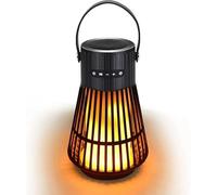 Lanterne flamme LED avec haut-parleur Bluetooth, rechargeable par USB, lampe d'extérieur 3 en 1 avec crochet et piquet, lampe flamme étanche