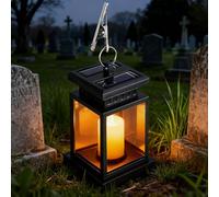 Lanterne funéraire cimetière résistante aux intempéries - Lampe funéraire LED solaire - Résistante aux intempéries - Avec pince crocodile/crochet - Lanterne de jardin - Pour l'extérieur - Lanterne de