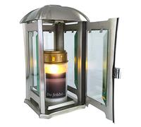 Lanterne funéraire - En acier inoxydable - Avec vitre en verre à facettes - Avec Lampe funéraire LED 24 cm (brossé mat)