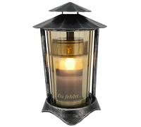 Lanterne funéraire en métal ronde avec Bougie LED de 21 cm (lanterne : Aluminium - Verre : bronze).