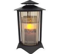 Lanterne funéraire en métal ronde avec Bougie LED de 21 cm (lanterne : Noir - Verre : bronze).