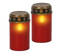 Lanterne funéraire LED avec minuterie | Bougies funéraires avec batterie | Lot de 2 | Rouge | Extérieur | Bougies