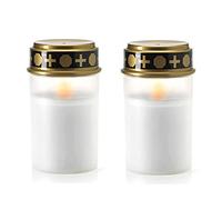 Lanterne Funeraire LED, Lanterne Funéraire Solaire pour Cimetière avec Effet de Flammes, Etanche Lumières Décoratives pour Prière Sacrificielle Rituelle de Cimetière 2Pièces (blanc,sans enjeux)