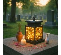 Lanterne funéraire résistante aux intempéries pour cimetière, lanterne solaire pour jardin de tombe, lampe funéraire pour tombe d'urne, lanternes funéraires noires avec bougies LED, petit photophore