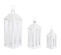 Home ESPRIT Lanterne Blanche en Verre Fer Shabby Chic 20 x 20 x 55 cm (3 pièces)