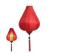 Lanterne Lampion Asiatique en Soie Rouge G Ø29cm - Lustre Suspension Traditionnel de Hoi an en Tissu, Bambou et Bois - Décoration et Artisanat du Vietnam (G20-R)