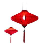 Lanterne Lampion Asiatique en Soie Rouge - Lustre Suspension Traditionnel de Hoi an en Tissu, Bambou et Bois - Décoration et Artisanat du Vietnam (P25-R)