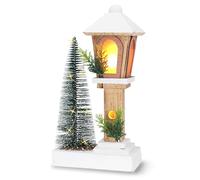 Lanterne LED en bois blanc chaud avec sapin de Noël - 37 cm - Lampe décorative de Noël - Fonctionne avec piles - Avent, table, fenêtre, décoration - Lampadaire d'ambiance
